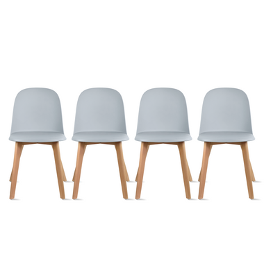 Set Of 4 Armless Plastic Dining Chair Natural Wood Legs