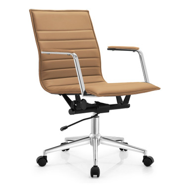 Modern Desk Chair Mid Back Ribbed PU Leather Office  Conference Task Armchair with Swivel Tilt & Adjustable Height