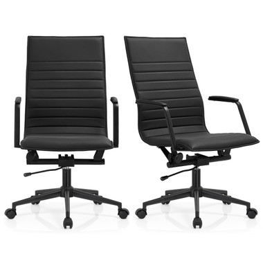 2xhome Set of 2 Modern High Back Office Desk Chair | Upholstered Ribbed PU Leather with Metal Frame | Adjustable Height, Tilt Lock | Computer Armchair for Home, Executive, Conference, Meetings