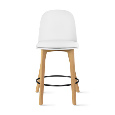 2xhome - 25" Seat Height Chair Style Molded Plastic Modern Counter Stools with Backs and Cushion Armless Natural Legs Wood Eiffel Legs Dowel-Leg 