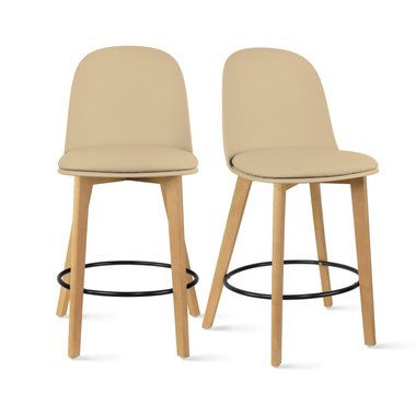 2xhome - Set of 2 25" Seat Height Chair Style Molded Plastic Modern Counter Stools with Backs and Cushion Armless Natural Legs Wood Eiffel Legs Dowel-Leg  2xhome - Set of 2 25" Seat Height Chair Style Molded Plastic Modern Counter Stools with Backs and Cushion Armless Natural Legs Wood Eiffel Legs Dowel-Leg