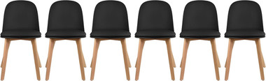Set of 6 Modern Dining Side Chair with Armless PU Leather Cushion Seat and Wooden Legs