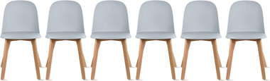 Set Of 6 Armless Plastic Dining Chair Natural Wood Legs