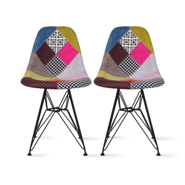 Set of 2, EIFFEL Black Wire Patchwork Side Chairs ANN