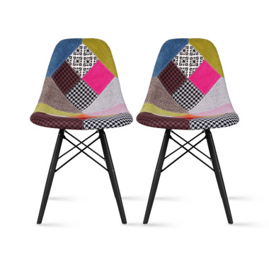 Set of 2, Upholstered Plastic Seat EIFFEL Wood Leg Base Sam Side Chair ANN