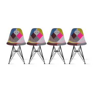 Set of 4, EIFFEL Black Wire Patchwork Side Chairs ANN