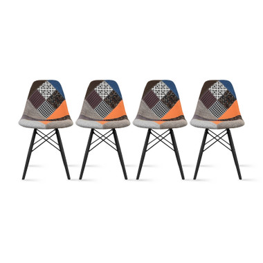 Set of 4, Upholstered Plastic Seat EIFFEL Wood Leg Base Sam Side Chair SAM