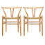 Set of 2 Modern Wishbone Y Back Wooden Dining Elbow Chairs