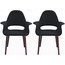 Set of 2, Upholstered Seat Organic Fabric Dining Armchair, Dark Legs