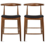 2xhome Set of 2 Solid Wood Farmhouse Counter Stools with PU Leather Cushion Seat, Modern Accent Dining Elbow Chair Barstools