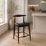 2xhome Set of 2 Solid Wood Farmhouse Counter Stools with PU Leather Cushion Seat, Modern Accent Dining Elbow Chair Barstools