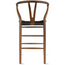 Wishbone Wood Elbow Barstool with Y Back, Woven Black Seat