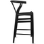 Wishbone Wood Elbow Barstool with Y Back, Woven Black Seat