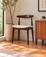 Modern Wooden Dining Room Elbow Chair With Fabric Beige Seat (Unassembled)