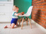 Set of 4 Kids Chair Toddler Size Plastic Dining Room or Craft Chair With Natural Wooden Legs