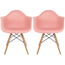 Set of 2 Modern Dining Side Chairs From Molded Plastic Armchair Shell with Natural Wooden Legs