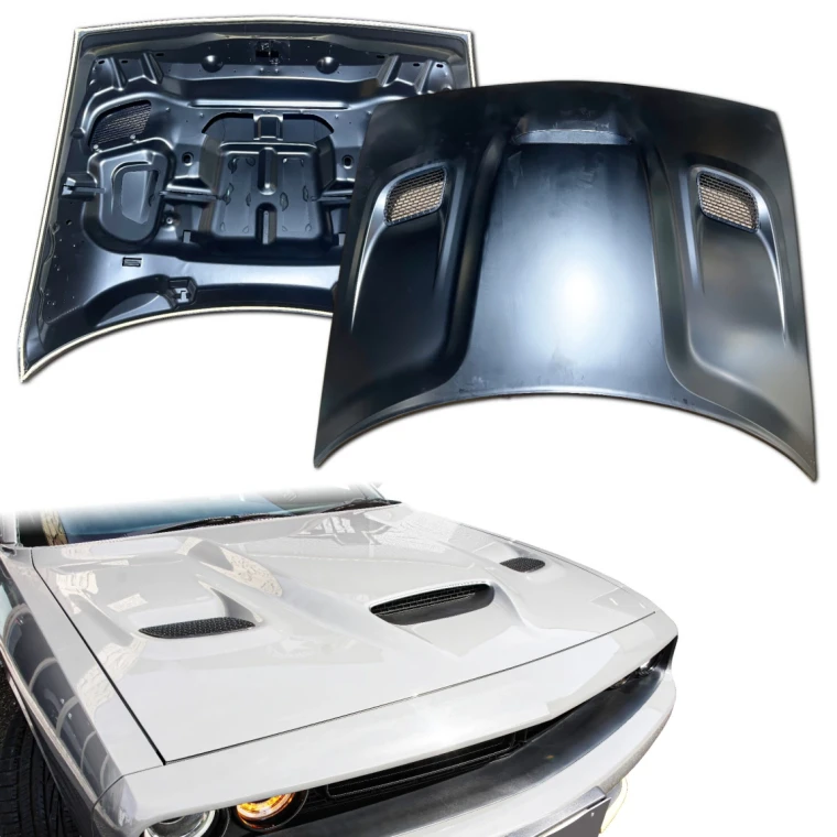Steel SRT Hellcat 3-Scoop Hood > Dodge Challenger 2008-2023 - image 1