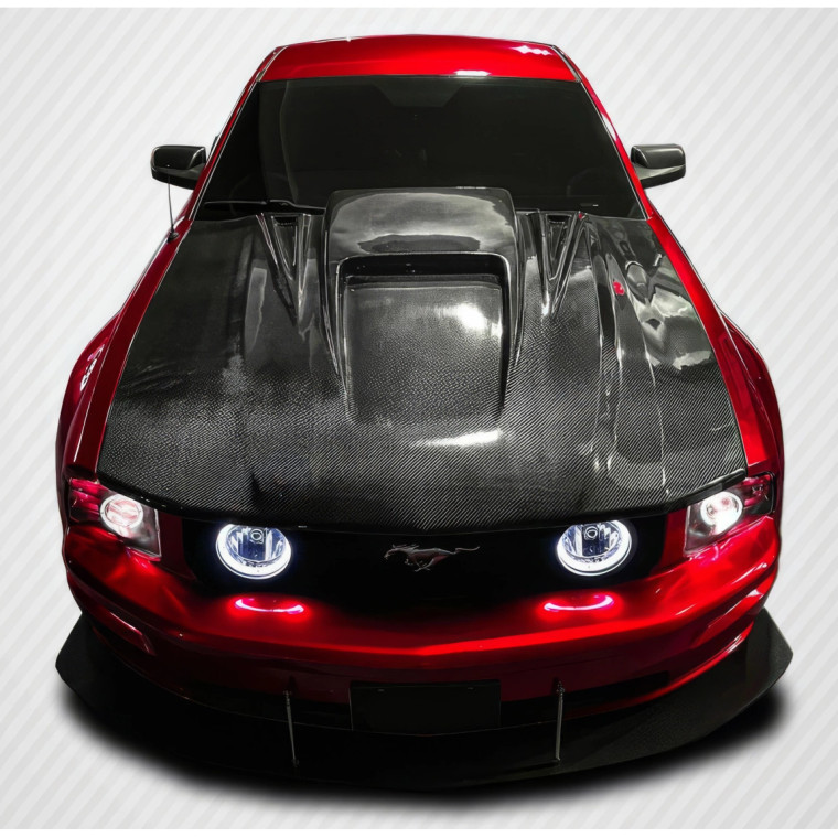 2005-2009 Ford Mustang Carbon Creations Spyder3 Hood - 1 Piece - image 1