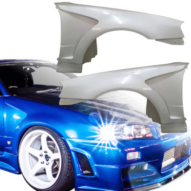 ModeloDrive FRP DLUC Wide Body Fenders (front) 2pc > Nissan Skyline (R34) GTR 1999-2004 - image 1