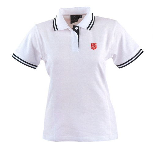 Ladies White/Navy 2 Stripes Polo