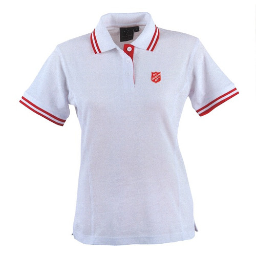 Ladies White/Red 2 Stripes Polo