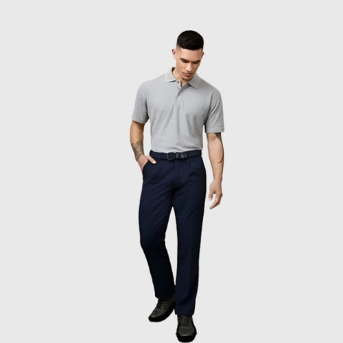 Trousers - Mens Navy Casual Pleated Front