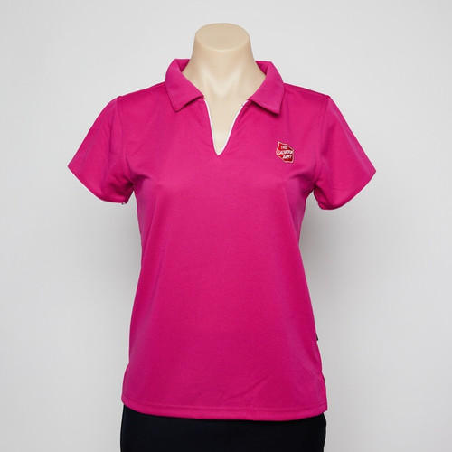 Ladies Hot Pink/White Polo Short Sleeve