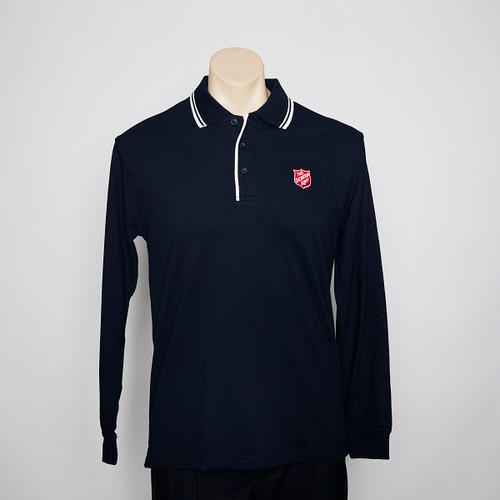 Mens Navy/White Contrast Polo Long Sleeve