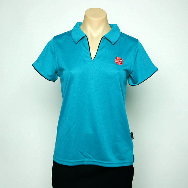 Ladies Teal/Black Polo Short Sleeve