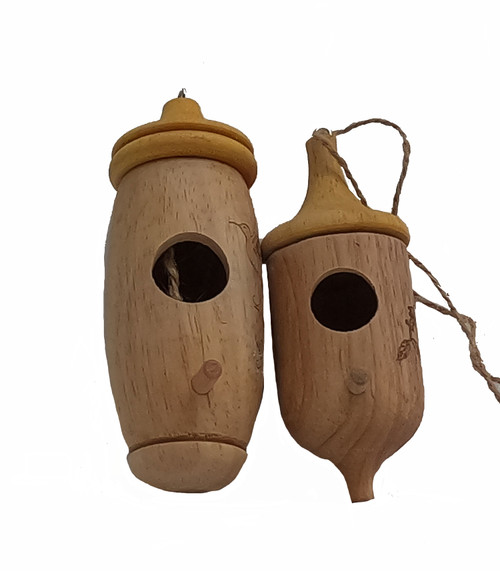 Wooden Birdhouse Feeder for Hanging Outside, Garden or Patio, Natural Finish #24