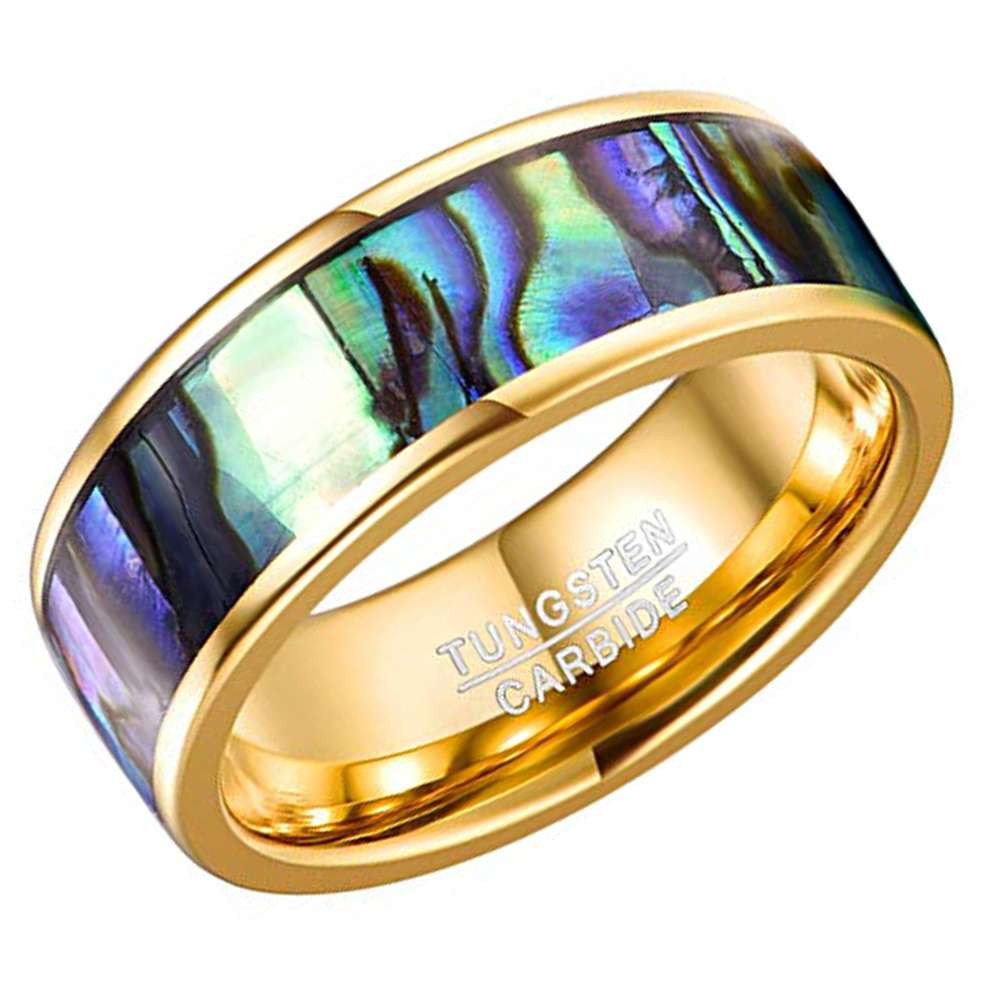 Couple's Unisex Tungsten Wedding Band w/ Abalone Shell Inlay
