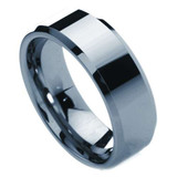 8mm - Unisex or Men's Tungsten Wedding Band w/ Beveled Edge. Silver Tone Guys Wedding Rings - Polished Comfort Fit ✦ View All Store Items Seller Savings Direct