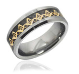 8mm - Men's Freemason Ring / Masonic Ring - Gold and Black Inlay Tungsten Ring Comfort Fit ✦ View All Store Items Seller Savings Direct