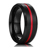 8mm - Unisex or Men's Tungsten Wedding Band. Black and Red Grooved. Matte Finish Tungsten Carbide Ring with Beveled Edge ✦ View All Store Items Seller Savings Direct