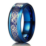 8mm - Guys Wedding Rings - Men's Blue Tungsten Silver Celtic Dragon on Cobalt Blue Inlay Casual Anniversary Wedding Engagement Promise Ring ✦ View All Store Items Seller Savings Direct