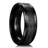 8mm - Unisex or Guys Wedding Bands. Black Tungsten Carbide Ring with Black Carbon Fiber Inlay and Beveled Edges ✦ View All Store Items Seller Savings Direct