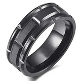 8mm - Tungsten Carbide Ring - Brick Pattern Center and Flat Edge - Black for Women or Guys Wedding Bands ✦ View All Store Items Seller Savings Direct