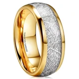 8mm - Unisex, Women's or Men's Tungsten Wedding Band. 14K Gold Plated Ring with Inspired Meteorite. Domed Top Tungsten Carbide Comfort Fit. ✦ View All Store Items Seller Savings Direct