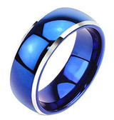 8mm - Unisex or Men's Tungsten Wedding Bands. Blue Two Tone with Silver Side Stripes. High Polish Comfort Fit Ring ✦ View All Store Items Seller Savings Direct
