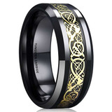 8mm - Black & Yellow Gold Tungsten Men's Wedding Band with Celtic Dragon Inlay ✦ View All Store Items Seller Savings Direct physical