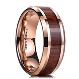 8mm - Rose Gold Plated Koa Wood Inlaid Tungsten Guys Wedding Bands With Beveled Polished Edges - 8mm ✦ View All Store Items Seller Savings Direct