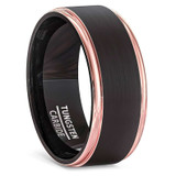 8mm - Unisex or Men's Tungsten Wedding Bands. Rose Gold and Black Tungsten Ring. Side Stripes High Polish. Comfort Fit ✦ View All Store Items Seller Savings Direct