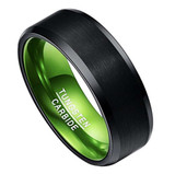 8mm - Unisex or Men's Tungsten Wedding Band. Green Polished Inside and Black Matte Finish Tungsten Carbide Ring with Beveled Edge ✦ View All Store Items Seller Savings Direct