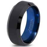 8mm - Unisex or Men's Tungsten Wedding Band. Blue Polished Inside and Black Matte Finish Tungsten Carbide Ring with Beveled Edge ✦ View All Store Items Seller Savings Direct