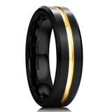 6mm - Unisex or Women's Tungsten Wedding Band. Black and 18K Yellow Gold Grooved Matte Finish Tungsten Carbide Ring with Beveled Edges ✦ View All Store Items Seller Savings Direct