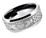8mm - Unisex or Men's or Women's Irish Claddagh Tungsten Wedding Band. Silver Celtic Wedding Bands. Laser Etched Heart in Hands Celtic Knot Ring ✦ View All Store Items Seller Savings Direct