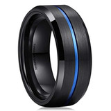 8mm - Unisex or Men's Wedding Band. Black and Blue Lined Matte Finish Tungsten Carbide Ring . Beveled Edge ✦ View All Store Items Seller Savings Direct