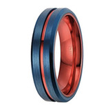 6mm - Unisex or Women's Tungsten Wedding Band. Blue with Red Groove. Matte Finish Tungsten Carbide Ring. Beveled Edge ✦ View All Store Items Seller Savings Direct