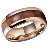 8mm - Unisex or Men's Titanium Wedding Bands. Rose Gold Ring with Dark Wood Inlay. Domed Top and Light Weight. ✦ View All Store Items Seller Savings Direct