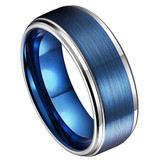 8mm - Blue Tungsten Guys Wedding Rings - Silver Brushed Tungsten Band - 8mm - Mens Ring - Tungsten Carbide - Engagement Band - Comfort Fit ✦ View All Store Items Seller Savings Direct